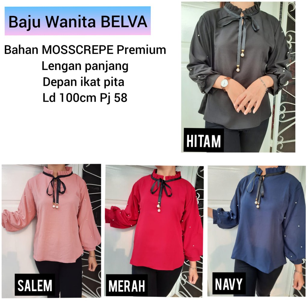 TOTOTAshop. Baju Wanita BELVA MG, Bahan MOSSCREPE Premium, lengan panjang.