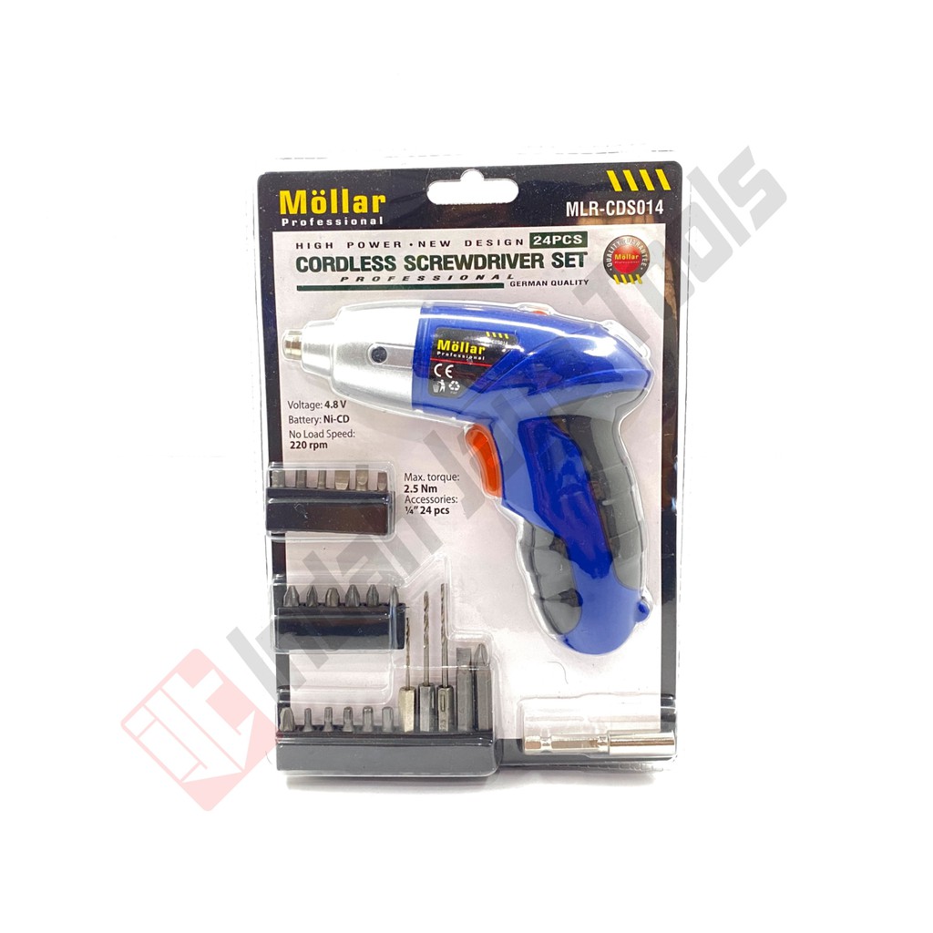 Cordless Screwdriver Set 24 pcs MOLLAR / Mesin Bor Obeng Portable