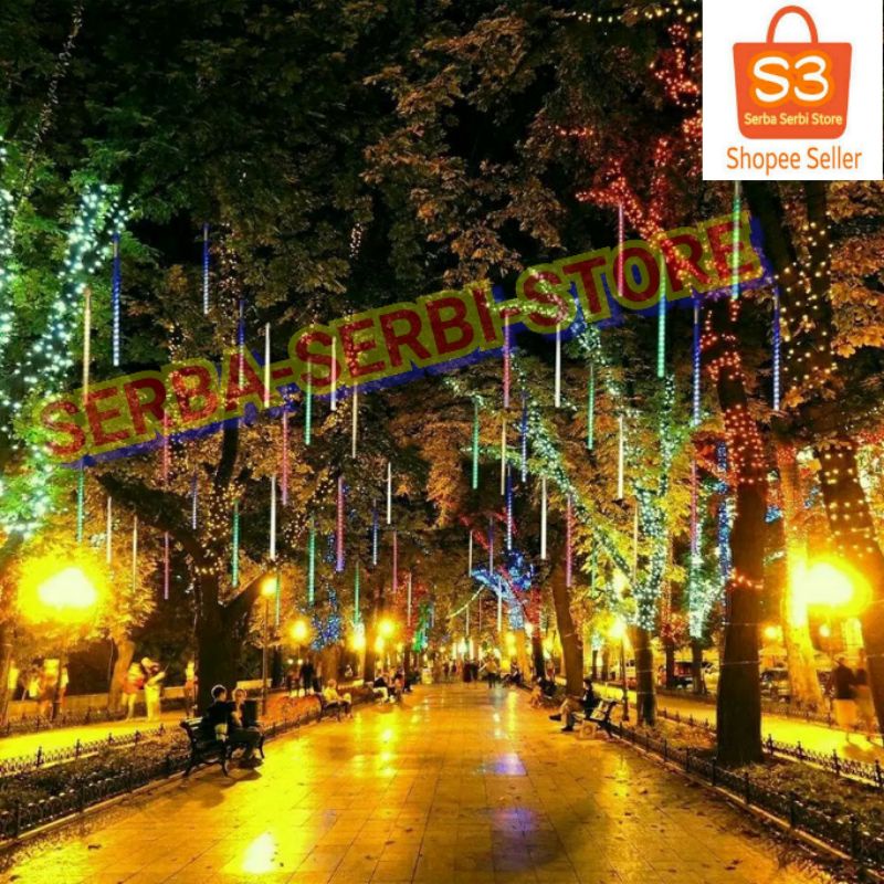 Lampu Meteor LED Hujan/nyala tetesan hujan @50cm/batang, 1set (isi 8 & 10 batang)