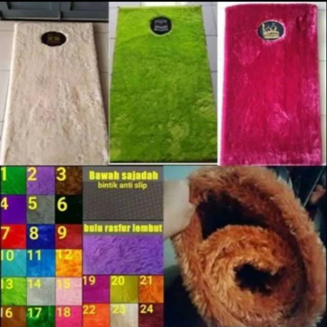 Sajadah bulu rasfur ukuran 65x115 tebal keseluruhan 2cm