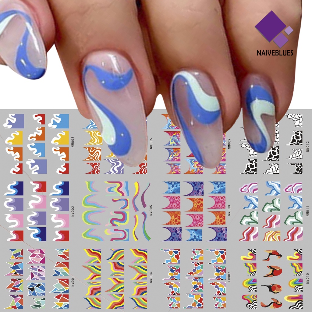 Naiveblue &gt; 3Pcs / Set Stiker Decal Motif Geometri Tahan Air Untuk Dekorasi Nail Art / Manicure