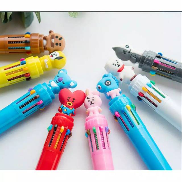 Pulpen 10 Warna Motif BT21 BTS Import Murah Grosir