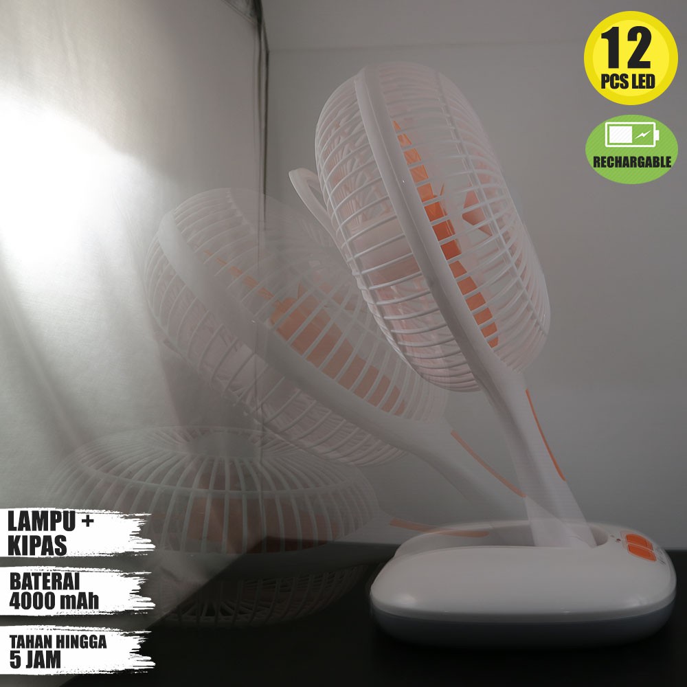 Kipas Lampu Emergency LB L688 Tahan 5 Jam + 12 LED Lampu