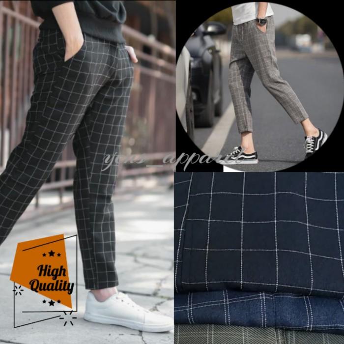 Celana Celana Tartan Pria Motif Kotak Kotak Bahan Semi Wool/Celana Kotak Pria