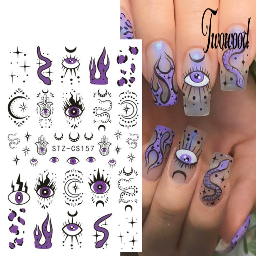 Twowood 3 Lembar Stiker Kuku Motif Bunga Abstrak Warna-Warni Untuk Manicure / Nail Art