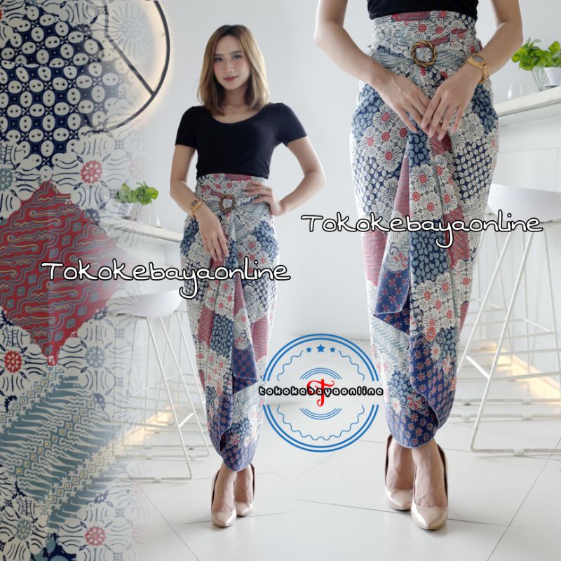 rok lilit batik / rok lilit batik kain lilit murah / lilit batik modern / 20 motif-wajik biru