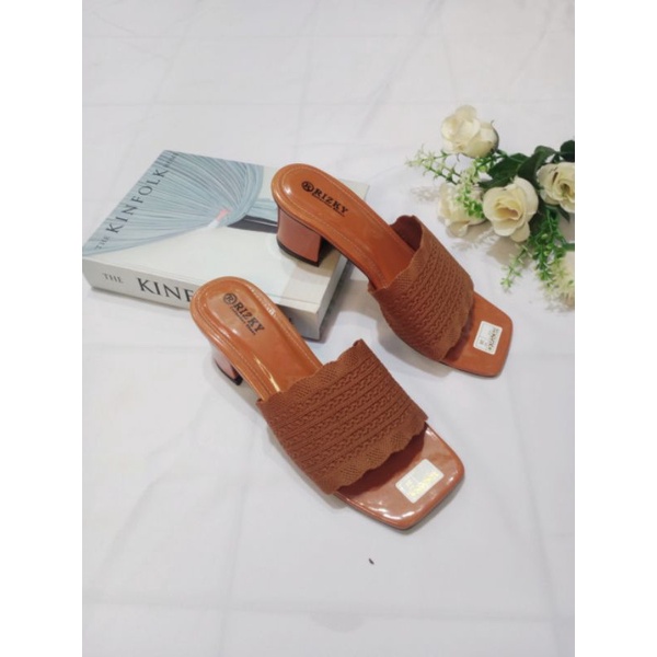 Sandal Wedjes Rajut/Sandal Slop Rajut Hak Tahu 5cm