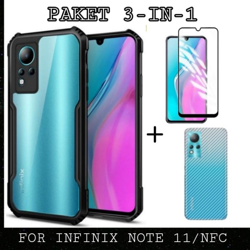 [PROMO PAKET] PAKET 3 IN 1 CASE INFINIX NOTE 11 NFC Softcase Fusion Xundd Free Tempered Glass &amp; Garskin Carbon ~Fidstore