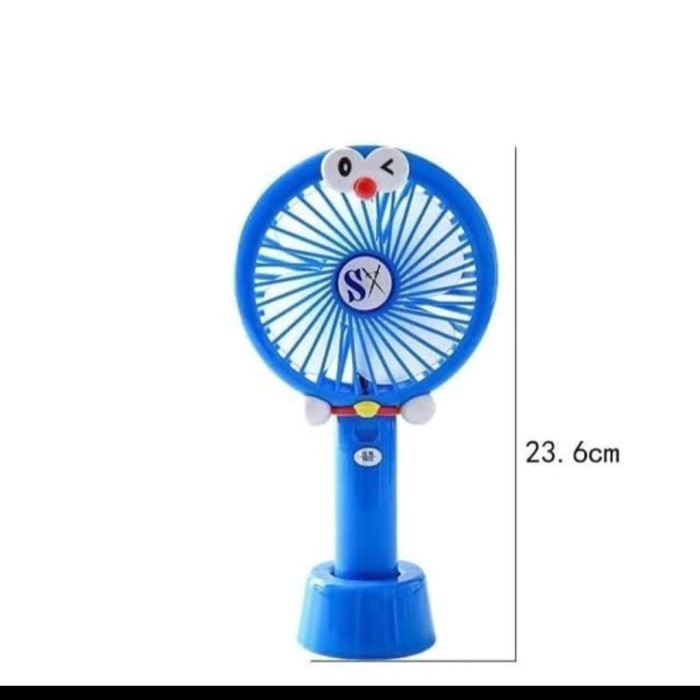 kipas angin standing portable karakter led lampu serbaguna mini fan - Biru