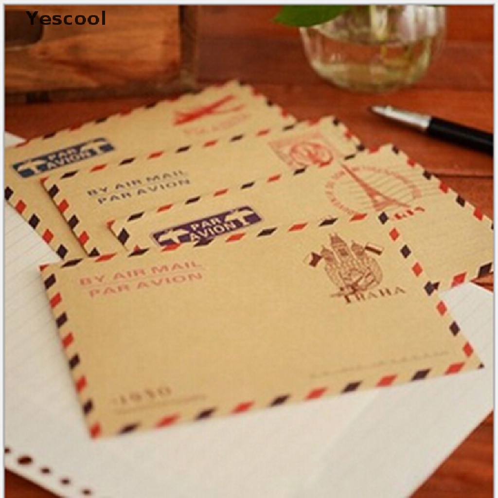 Yescool New 10 Sheets Mini Envelope Postcard Letter Stationary Storage Paper Vintage  .