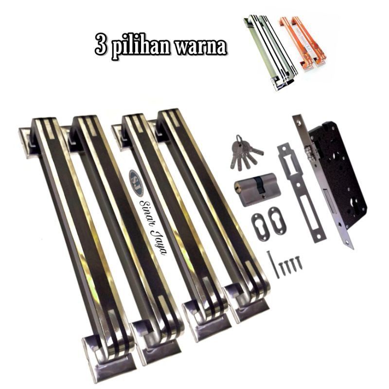 Satu Set Handle Pintu Kunci Hotel Rumah Minimalis 35cm 45cm Gagang Tarikan Pintu Stainless Mewah