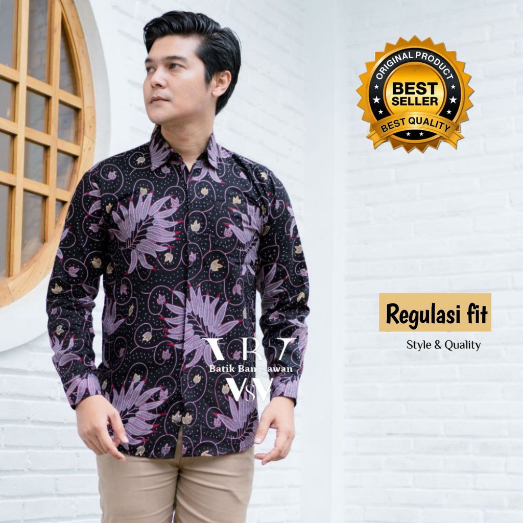 KEMEJA BATIK PRIA LENGAN PANJANG SIZE M L XL XXL  BSWART BatiK HRB026 Kenongo Hem Panjang Padi