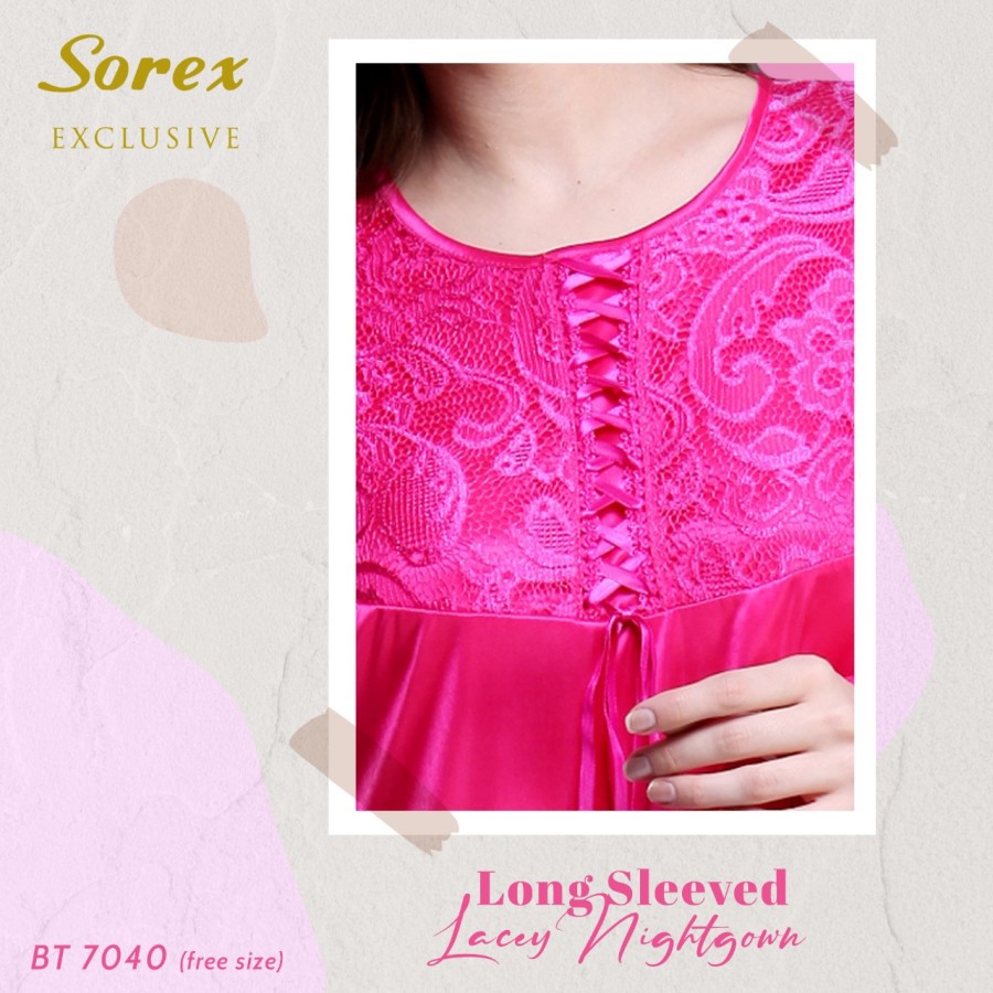 ❤ MIMI ❤ Sorex Lingerie Lovely Series Baju Tidur Premium Satin Look Long Sleeved Nightgown BT 7040