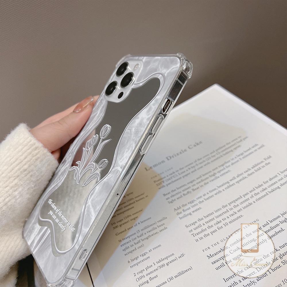 Case Cermin Makeup Warna Silver Desain Bunga Mawar Untuk IPhone 7 8 Plus 11 XR 13 12 Pro Max X XS Max SE 2020