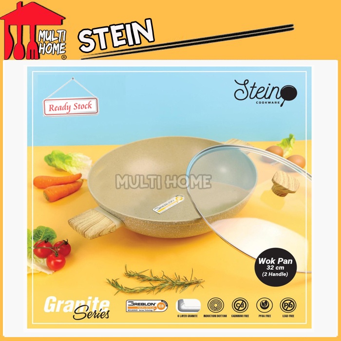 Steincookware Wok Pan 32cm 2 Handle + Lid Steincookware - Wajan Stein Original