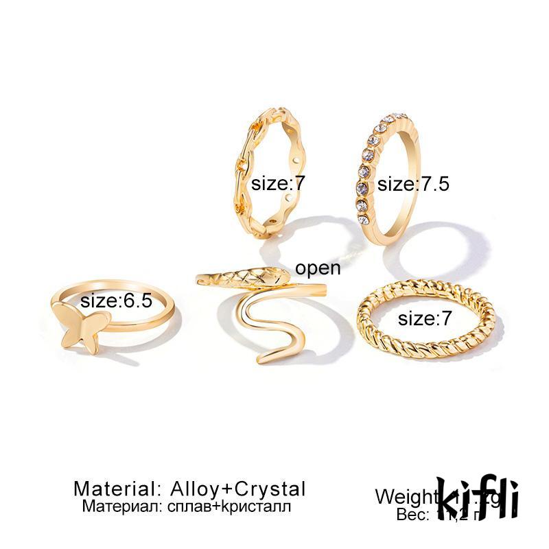 5pcs / Set Cincin Bentuk Kupu-Kupu Geometris Untuk Wanita