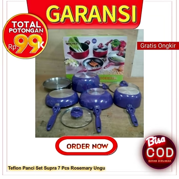 Teflon Panci Set SUPRA 7 Pcs Rosemary Ungu