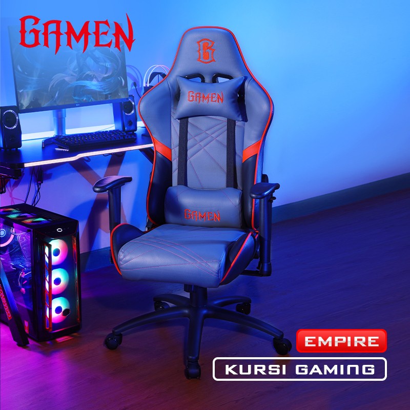 GAMEN Gaming Chair Kursi Gamers Empire Grey + Red Premium Quality ORI