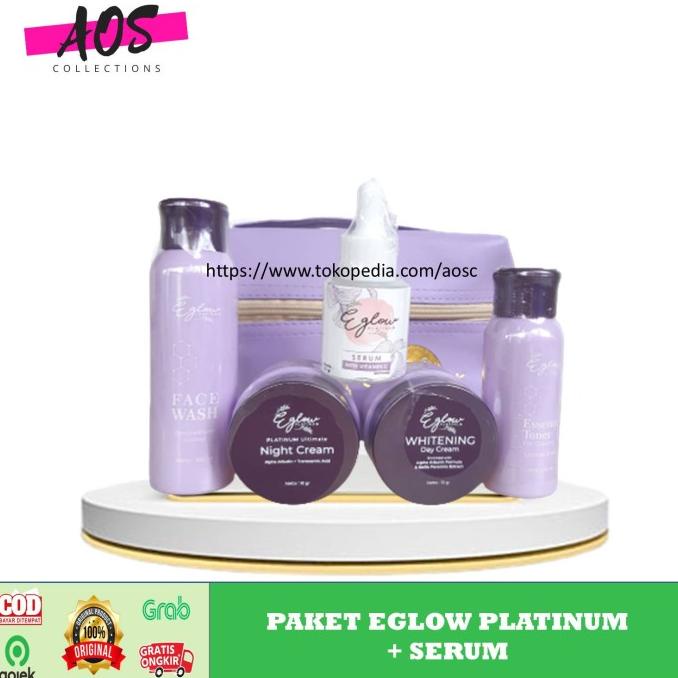 EGLOW PLATINUM E GLOW PAKET CREAM WHITENING ACNE SERUM GLOWING BPOM