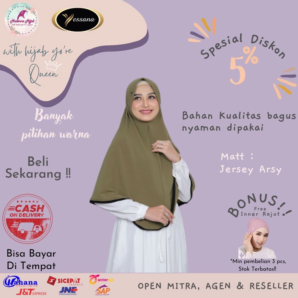 Hijab Yessana Terbaru Hijab Syar'i Instan Bergo Sofia Ped Antem Variasi List Pinggir Matt Jersey Ars