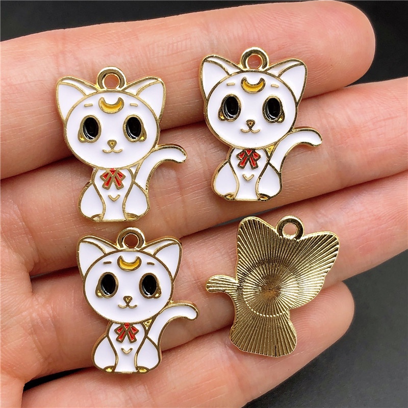 4pcs Liontin Enamel Handmade Bentuk Kucing Bahan Alloy Untuk Membuat Perhiasan Charms