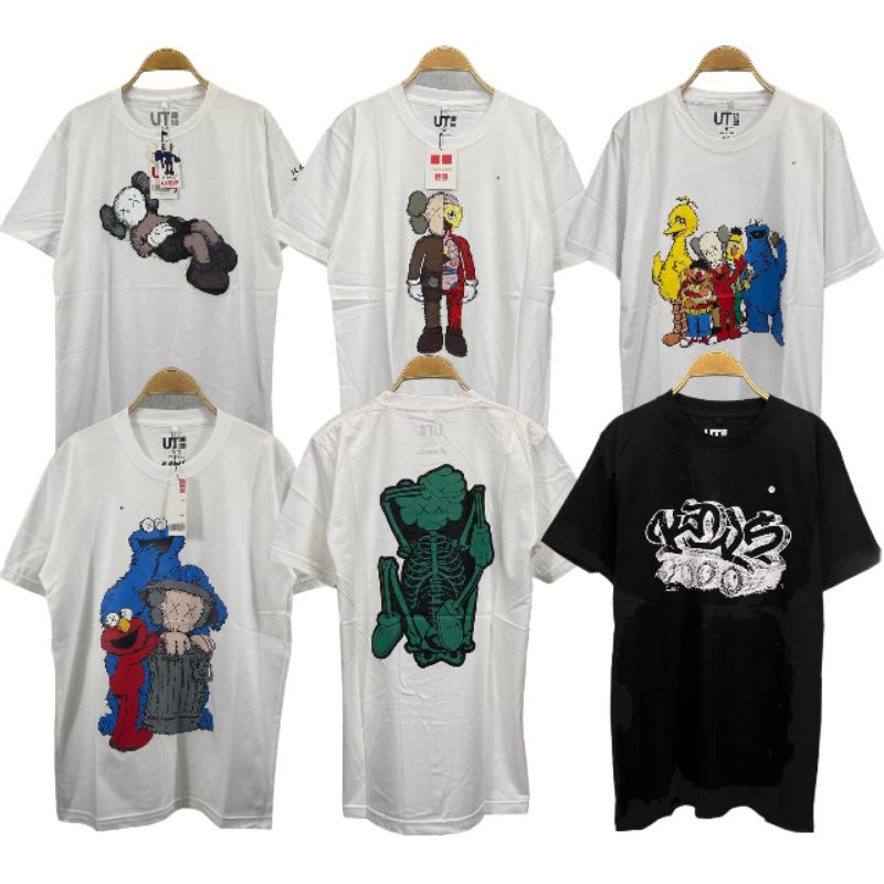 KAOS BAJU TSHIRT UNIQLO X KAWS HITAM PUTIH
