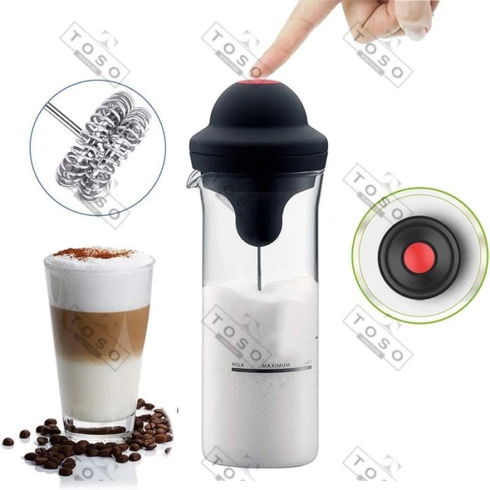 

DISKON - (BISA COD) Milk Frother Electric Foamer With Glass Jug Pembuih Susu Double Whisk