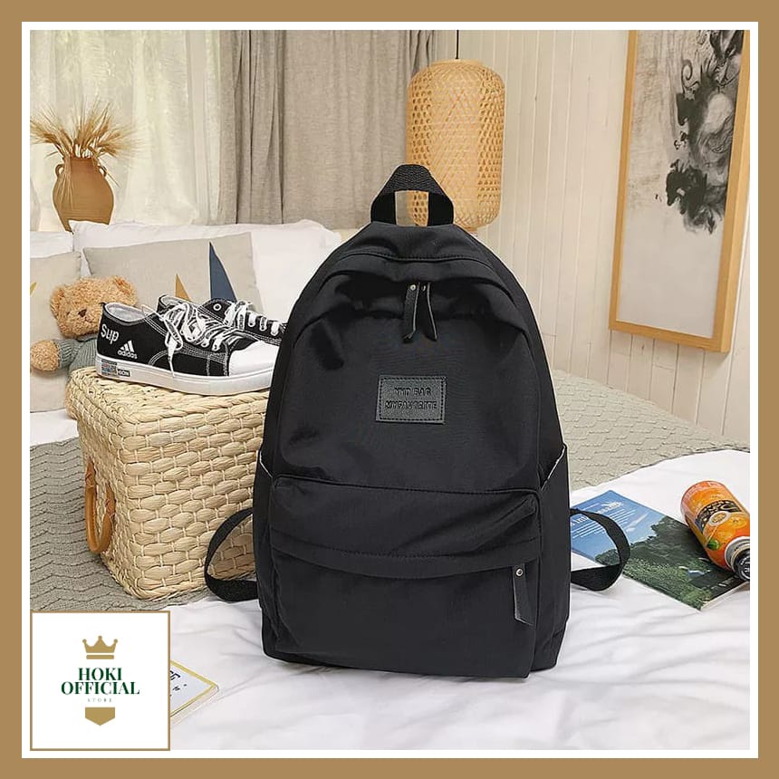 [COD] Ransel Wanita Pria Tas Sekolah Kuliah Kapasitas Besar Warna Hitam Polos Backpack Wanita HokiOfficial