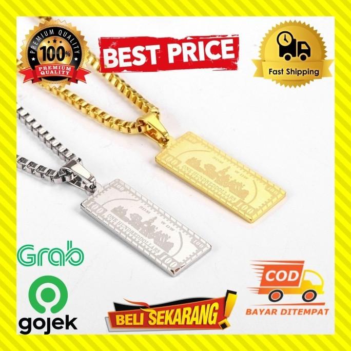 Kalung Rantai 100 Dollar Amerika Supreme Emas Gold Perak Ori Pria K65 Sangat Laku