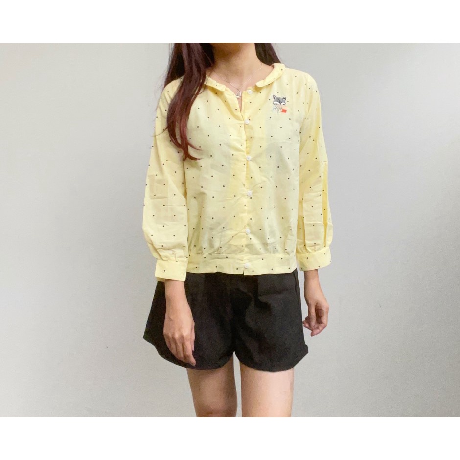 SL231 - Atasan Kemeja Cotton Cat Yellow Korean Look