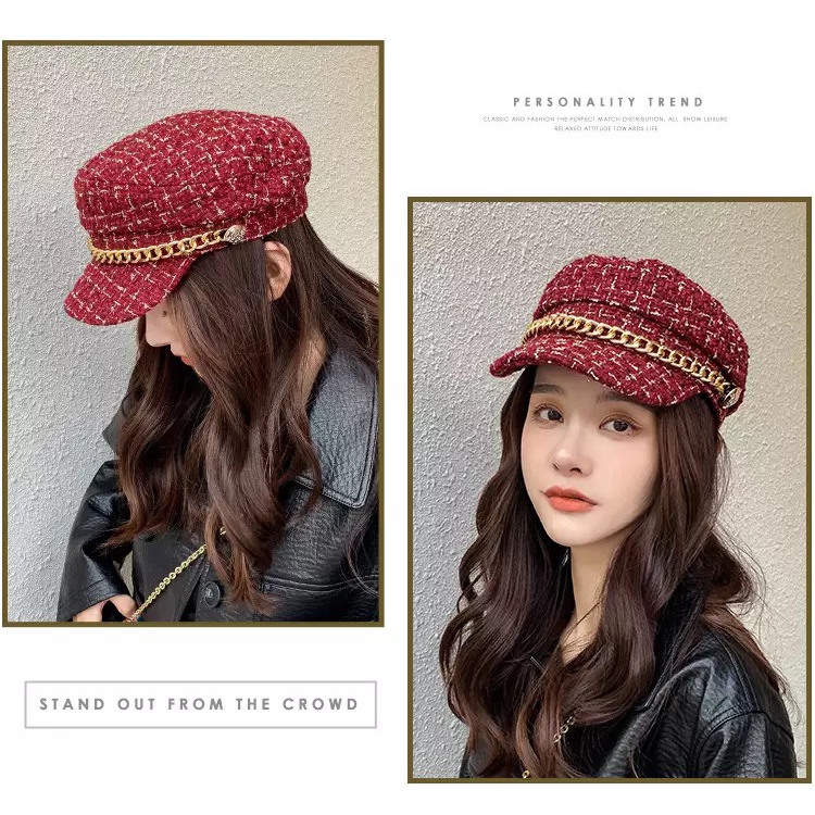 Sailor Cap Wool Tweed Topi fashion Wanita Rajut Newsboy hat