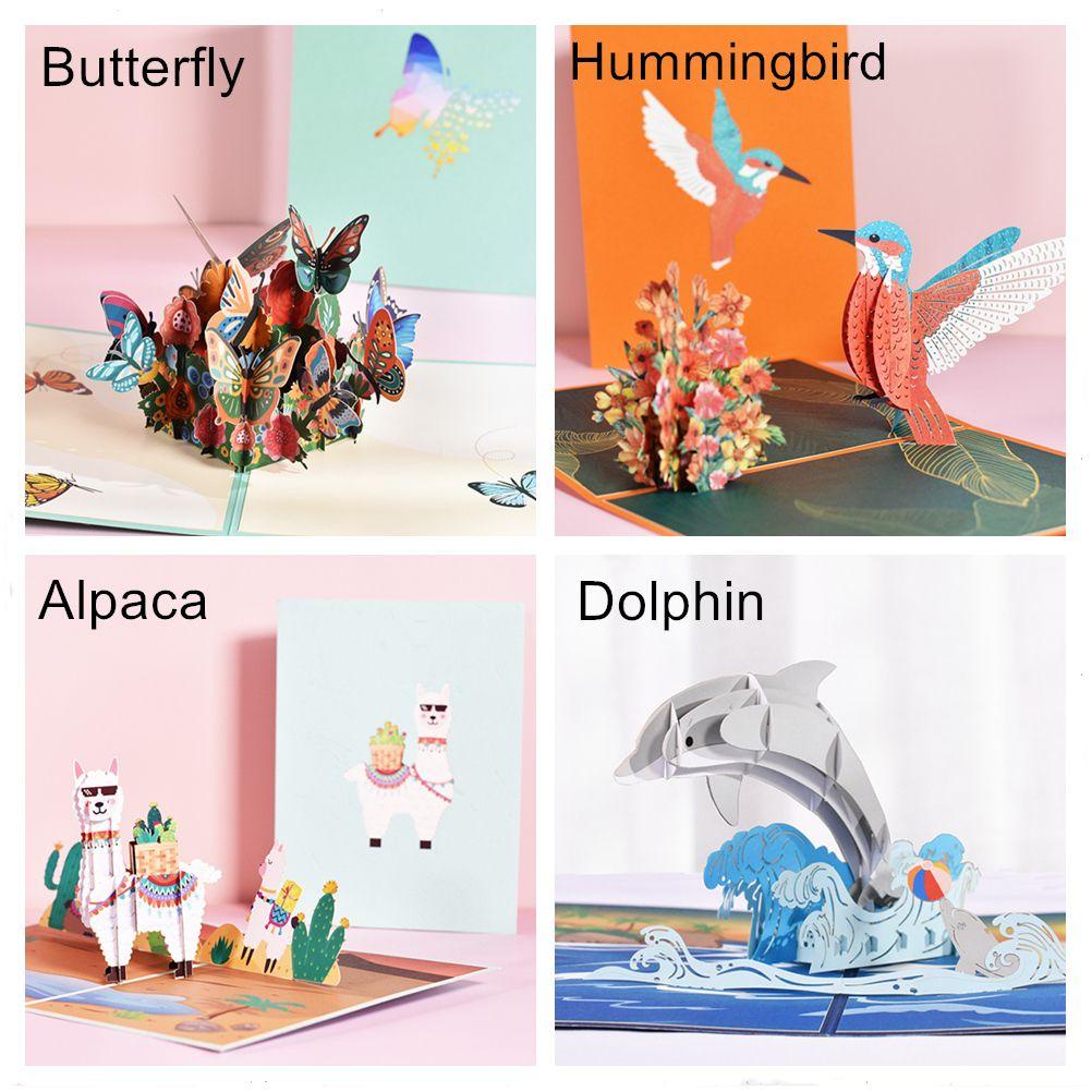 Kado Kartu Ulang Tahun SOLIGHTER Anak Animal Alpaca Hummingbird Kids Pop Up