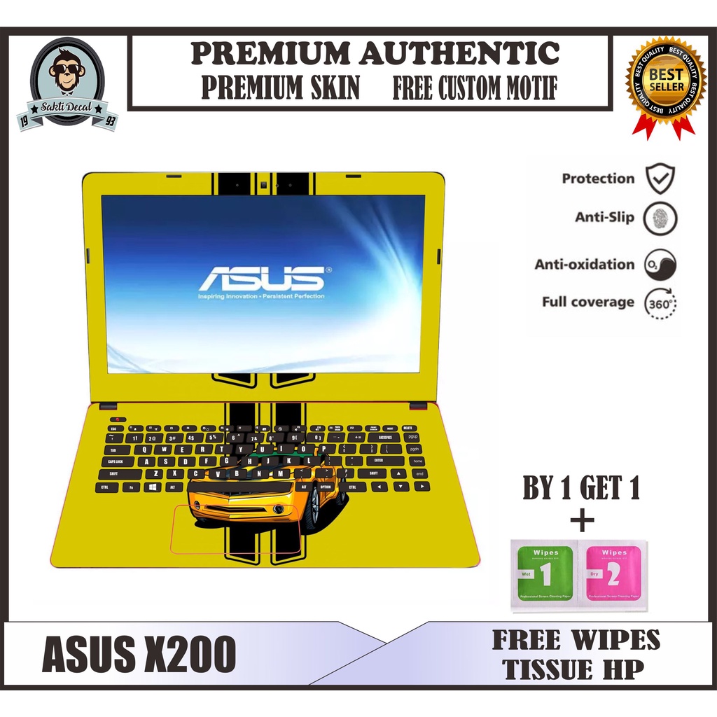 GARSKIN LAPTOP ASUS X200 FULL BODY FREE CUSTOM MOTIF
