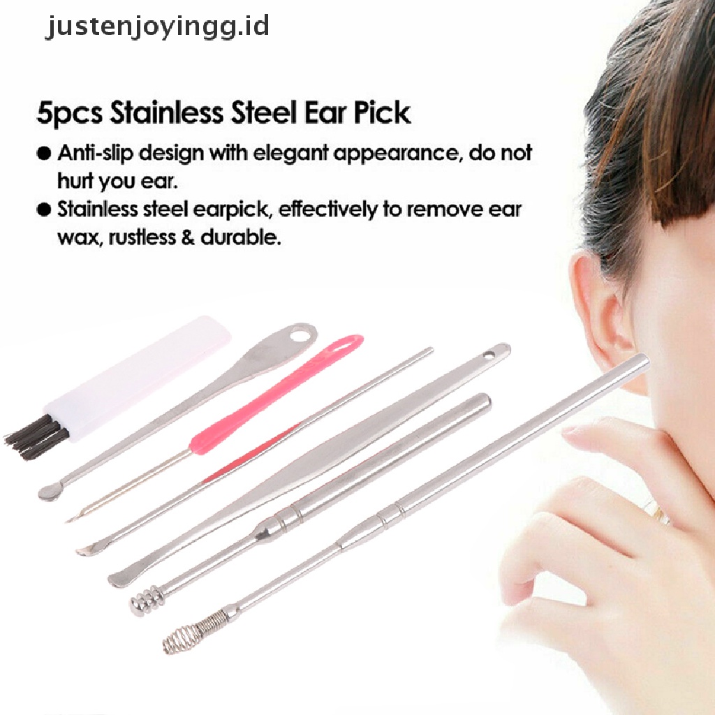 // justenjoyingg.id // 7Pcs/Set Stainless Steel Ear Pick Curette Wax Earpick Scoop Remover Cleaner Tool ~