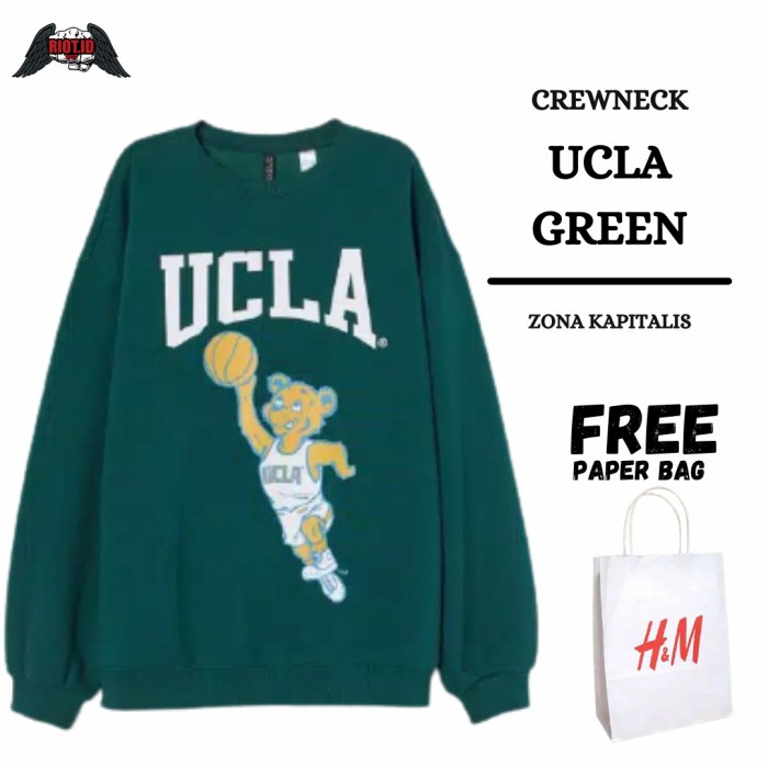 

[DISKON] Crewneck Sweater Pria Wanita H&M HnM Ucla Hijau FREE PAPERBAG FULL TAG - M GRATIS ONGKIR