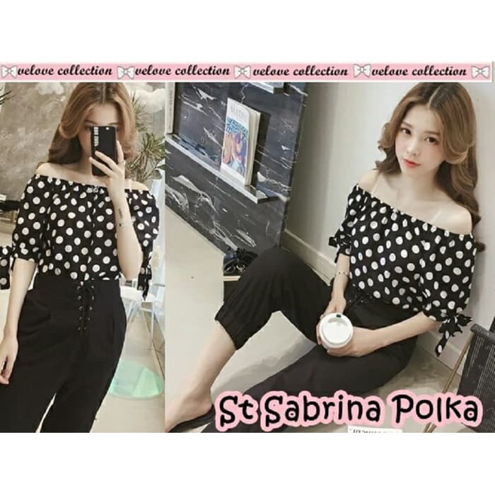 Keren Setelan Cewek Set Wanita Murah Stelan Perempuan Kekinian J16D1  Stelan Sabrina Polka [Setela