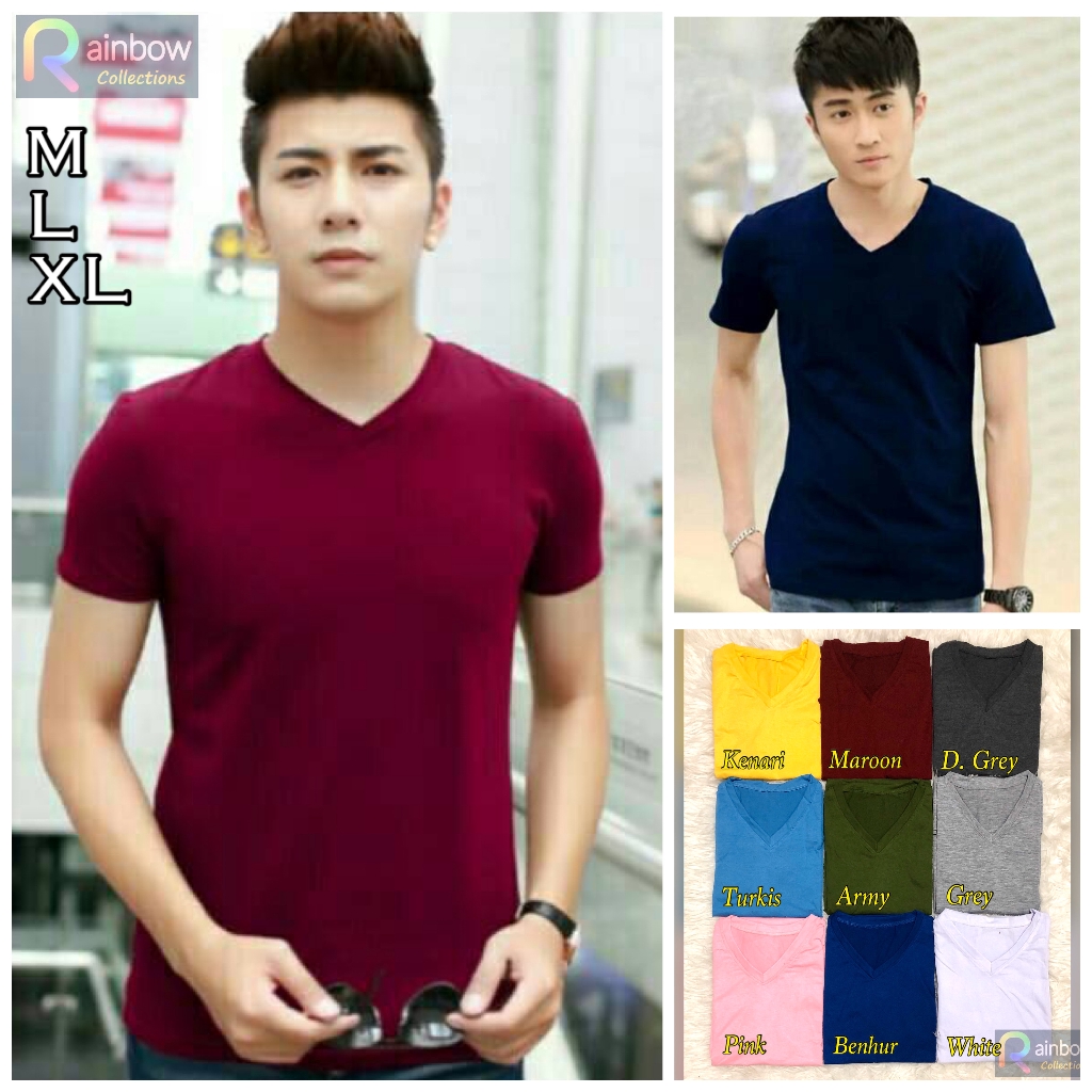 Kaos Polos Lengan Pendek Oblong V-neck / Vneck Pria -Spandex / V-Neck Cowok Pendek