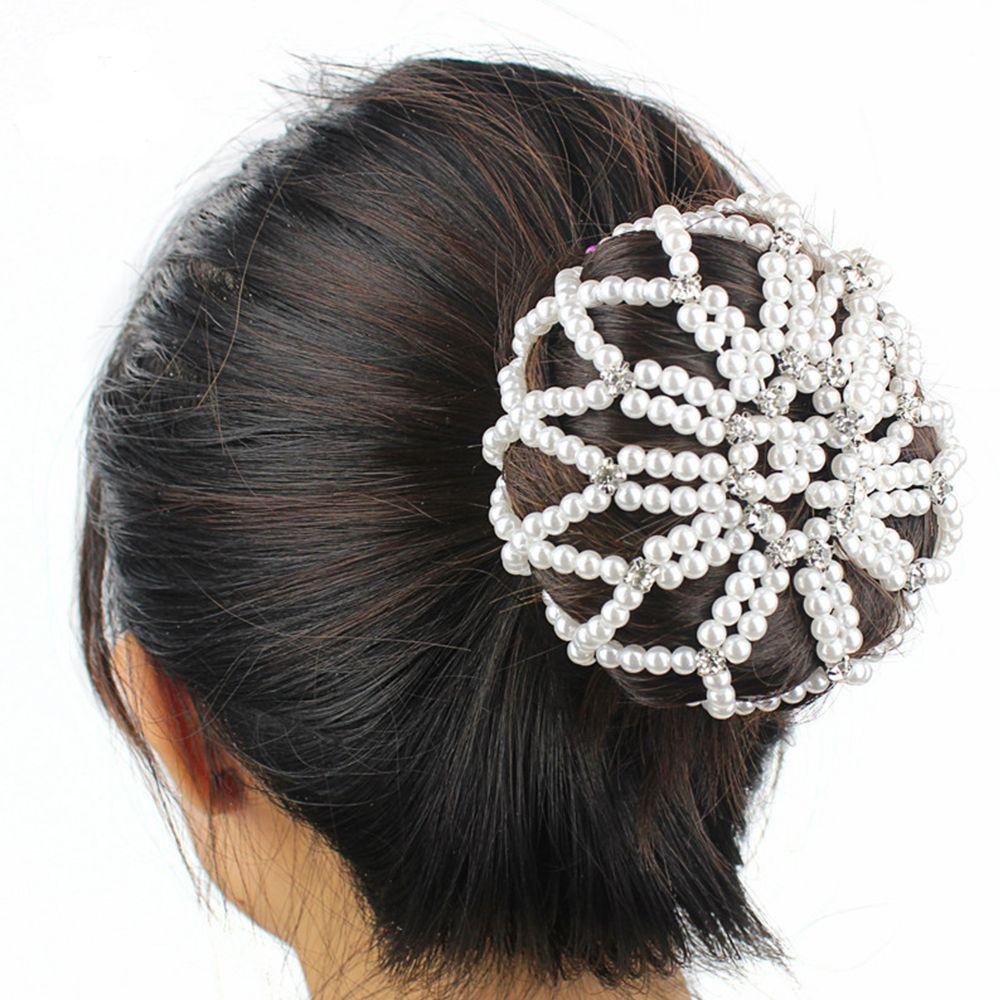 Needway Mutiara Jaring Rambut Wanita Hiasan Crochet Elastis Snood Handmade Kristal Hair Bun