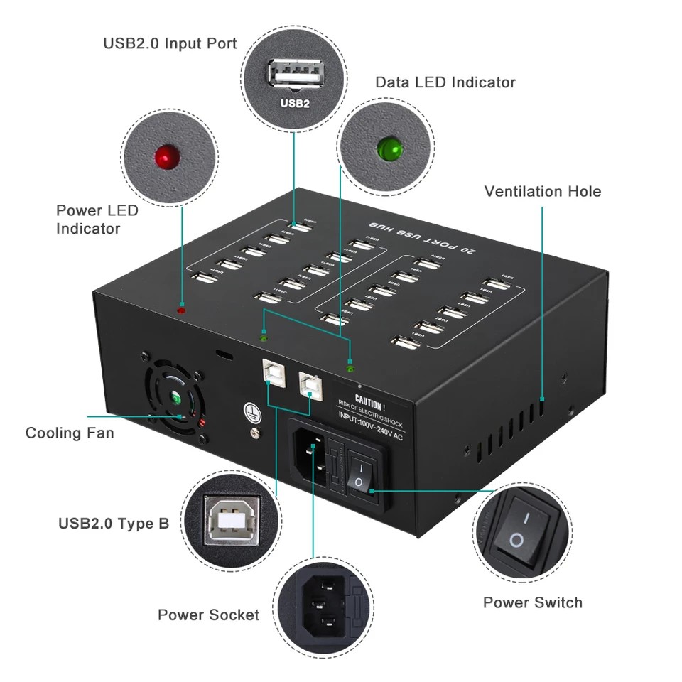 SMARTCOM - USB HUB Industrial 20 Port SIPOLAR