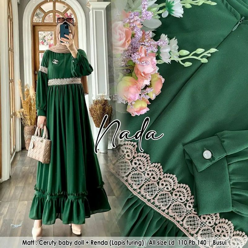 Gamis Malaysia / Gamis Ceruty Polos / Gamis Melayu Ceruti Babydoll Renda full furing
