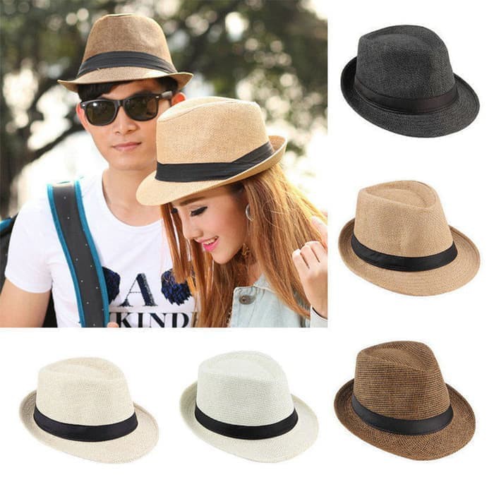 Topi fedora jerami polos dewasa kualitas import