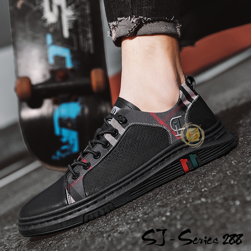 [JWALK] Sepatu Sneakers Pria Kasual Fashion Motif Garis Import Kualitas Premium -288 -PUTIH