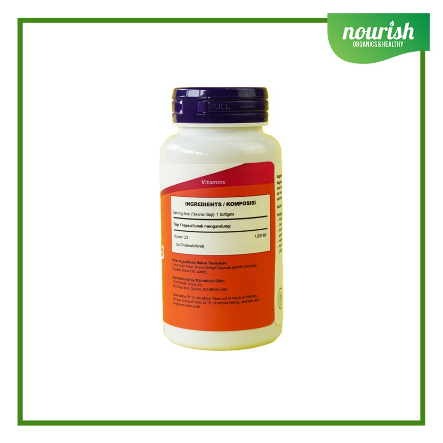 NOW Foods Vitamin D-3 1,000 IU 180 Softgels