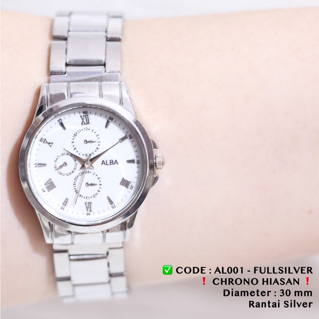 Jam tangan rantai wanita stainless steel aloy free baterai cadangan AL001