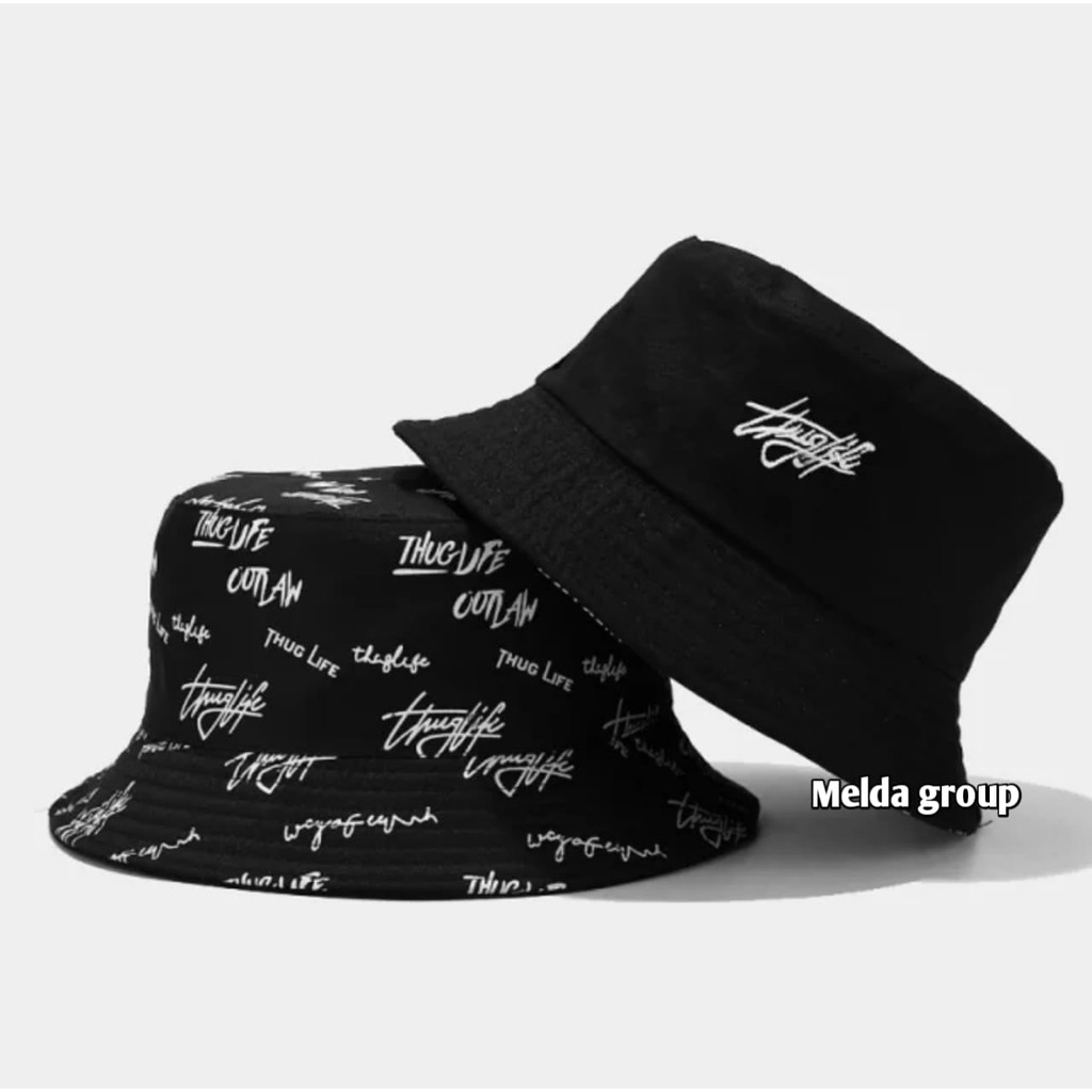 Topi Bucket Hat Bolak Balik Dua Sisi Bordir Outlow pria Wanita