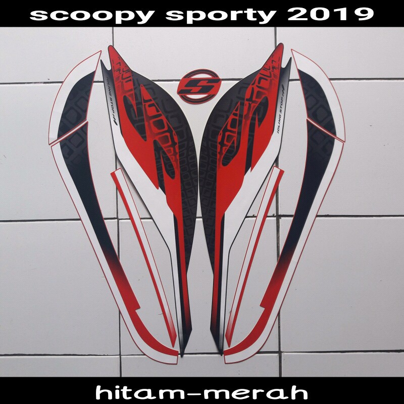 Sticker Motor Scoopy Sporty 2019 Hitam-merah