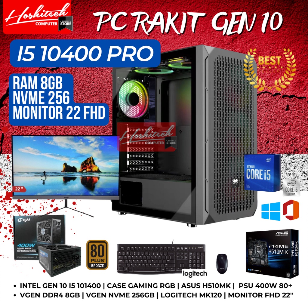 PC RAKITAN i5 GAMING RENDER PRO 10400 RAM 16GB NVME 256GB RX580 8GB