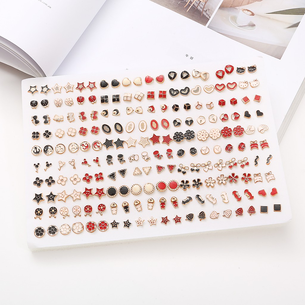 100 Pair/Lot Multi-style Colorful Fruit Flower Geometric Crystal Stud Earrings Set For Women Girls Plastic Earrings Jewelry Gifts