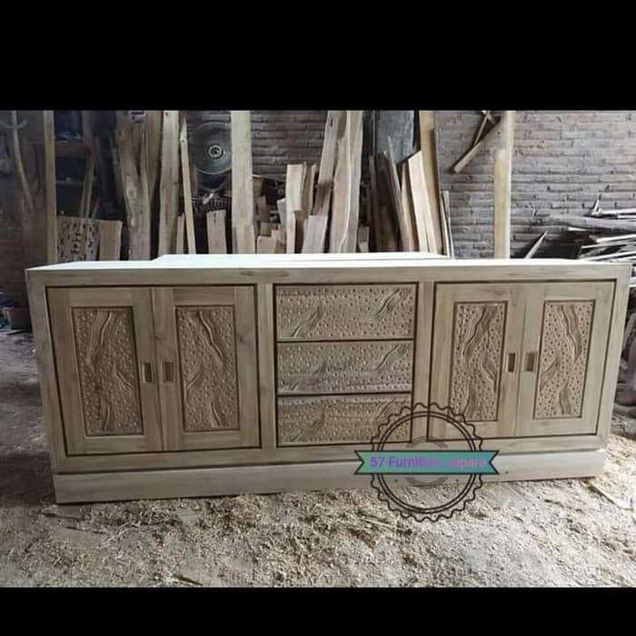 Bufet meja untuk Tivi kayu jati mentahan - lemari pendek ruang tamu