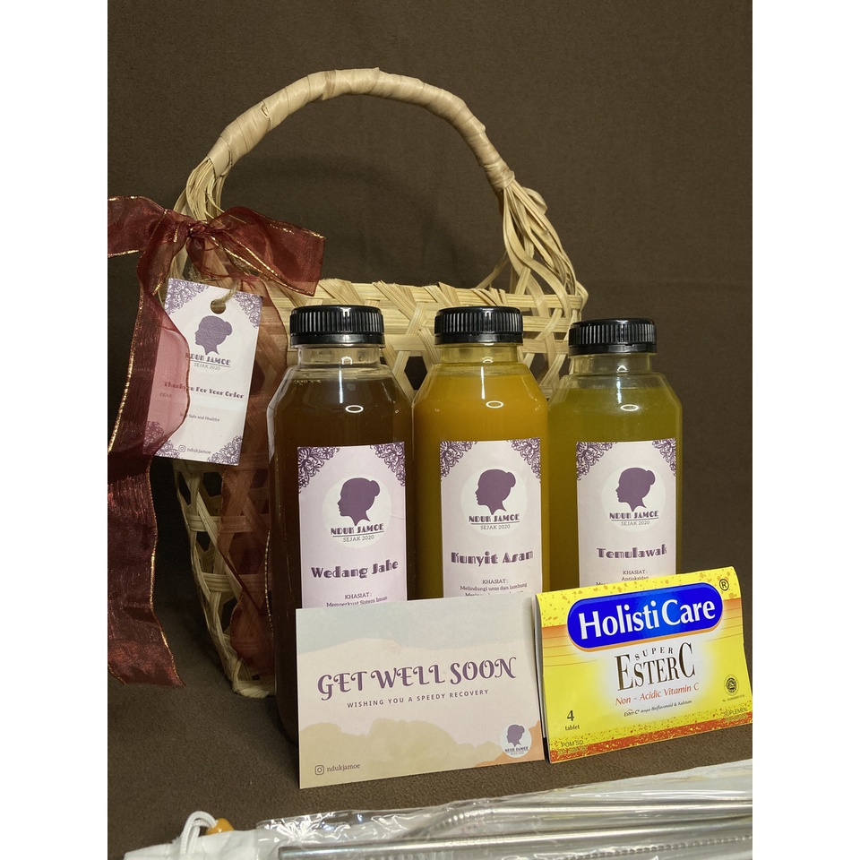 

Get Well Soon (GWS) Hampers/Hampers Lekas Sembuh - 3 Jamu 500ml varian apapun + FREE Vitamin sachet + FREE 1 set sedotan stainless + FREE Greeting Card + Pita